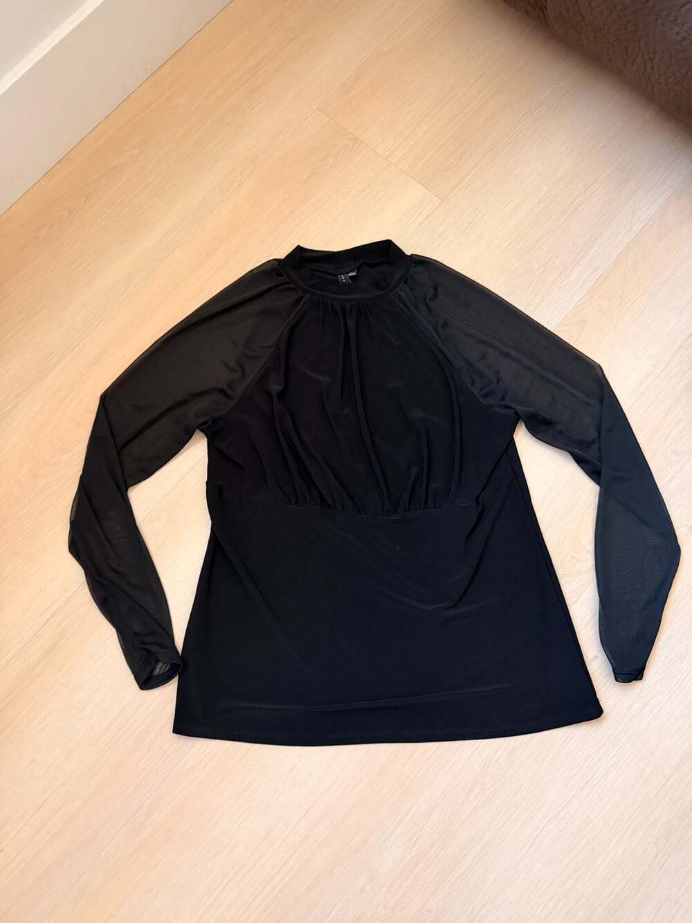 Zero 2 Eight Top Size S Black Sheer Long Sleeve Mock Neck Blouse
